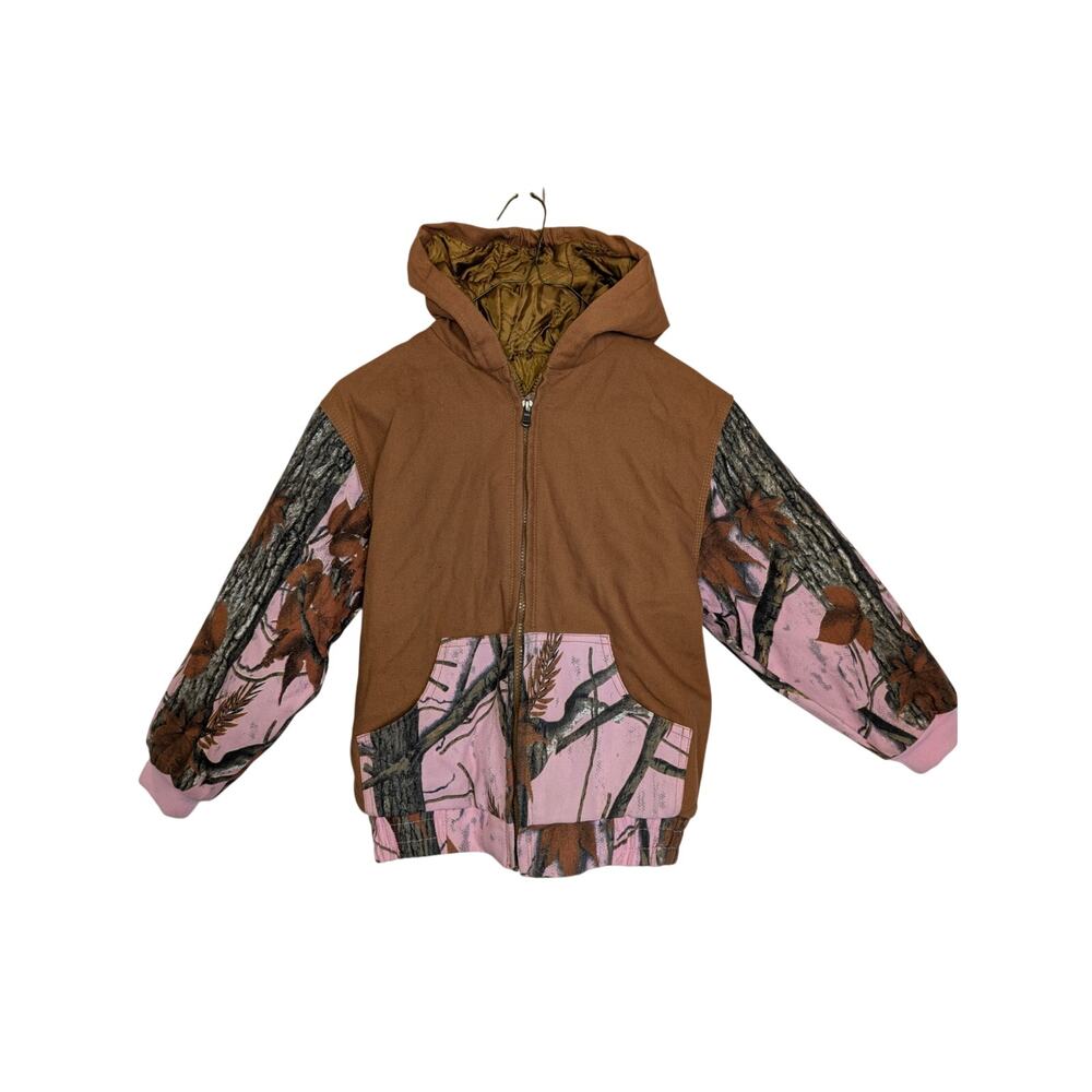 Outdoor Habitat Girls Coats, Pink Camo Print Brown Full Zip Hooded Jacket, Sz 7T